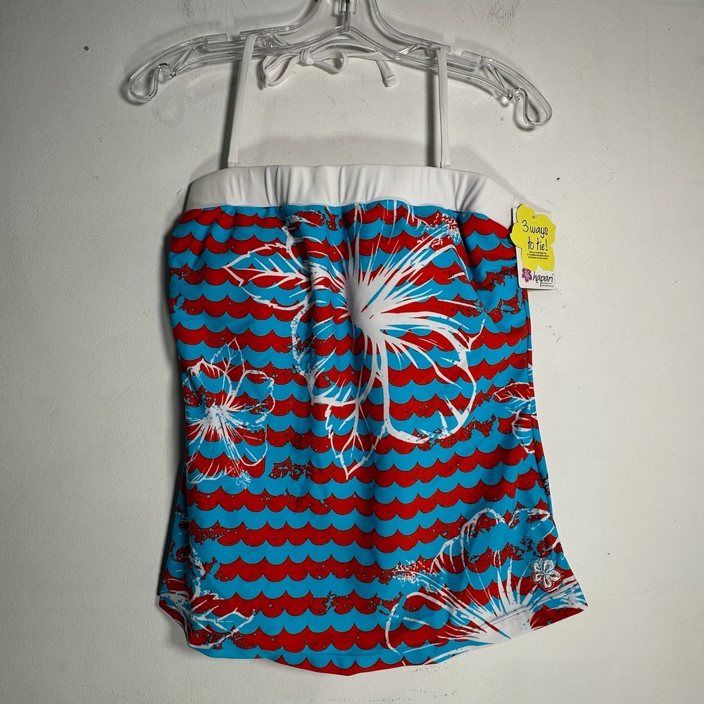 Hapari Tankini Top NWT Red Blue Tropical Hibiscus Wave SPF‎ 50 Large 12-14